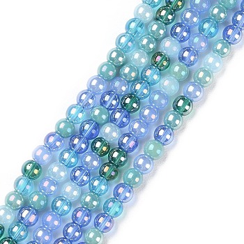 Transperant Electroplate Glass Beads Strands, AB Color Plated, Round, Cornflower Blue, 4~4.5mm, Hole: 0.9mm, about 100pcs/strand, 14.96''(38cm)