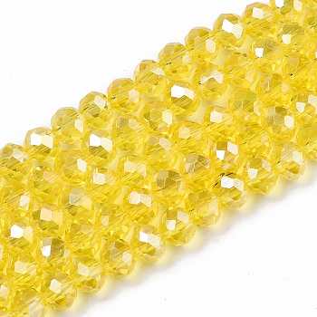 Electroplate Glass Beads Strands, AB Color Plated, Faceted, Rondelle, Gold, 8x6mm, Hole: 1mm, about 72pcs/strand, 16.14 inch(41cm)
