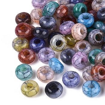 Imitation Jelly Crackle Acrylic European Beads, Rondelle, Large Hole Bead, Mixed Color, 13.5~14x8~8.5mm, Hole: 5.5mm, about 549pcs/500g