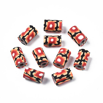 Handmade Polymer Clay Beads, Column with Jewelry Crafts Pattern, Saddle Brown, 11x6~7.5mm, Hole: 2~3mm