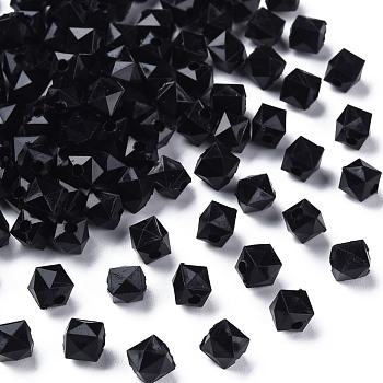 Opaque Acrylic Beads, Faceted, Square, Black, 5.5x5.5x5.5mm, Hole: 1.8mm, about 4485pcs/500g