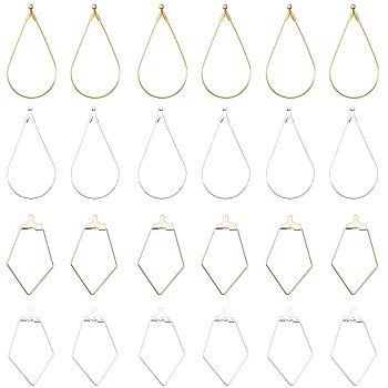 Steel & Brass Wire Pendants, Mixed Shapes, Golden & Silver, 36x21.5x0.5mm, 41~42x23x0.5mm, Hole: 1mm, 80pcs/box