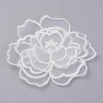 Lace Embroidery Sewing Fiber, DIY Garment Accessories, Flower, White, 91x95mm