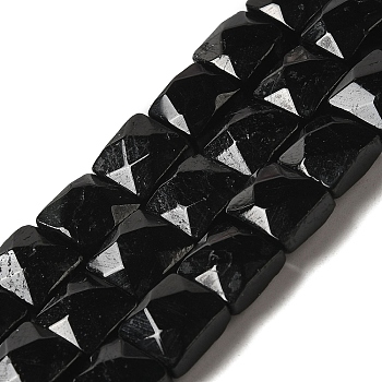 Natural Black Tourmaline Beads Strands, Faceted, Square, 9~10.5x10~10.5x6mm, Hole: 1mm, about 18~20pcs/strand, 7.09~7.68 inch (18~19.5cm)