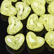 Transparent Crackle Acrylic Beads, Half Drilled Beads, Heart, Yellow, 14.5x18x13mm, Half Hole: 3.5mm(TACR-S148-04B)