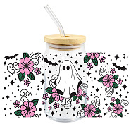 Halloween Ghost PET Self-Adhesive Bottle Decorative Stickers, Waterproof Decals for Bottle Decor, Orchid, 230x110mm(WG45686-01)