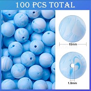 100Pcs Silicone Beads Round Rubber Bead 15MM Loose Spacer Beads for DIY Supplies Jewelry Keychain Making, Light Sky Blue, 15mm(JX465A)