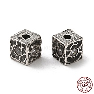 925 Sterling Silver Beads, Square, with S925 Stamp, Antique Silver, 4.3x4.3x4.3mm, Hole: 1.2mm(STER-M113-12AS)