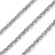 304 Stainless Steel Rope Chain, Unwelded, with Spool, Stainless Steel Color, 3x2x0.5mm, about 328.08 Feet(100m)/Roll(CHS-C010-01B-P)