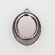 Vintage Tibetan Style Alloy Pendant Cabochon Bezel Settings, Cadmium Free & Lead Free, Antique Silver, Oval Tray: 18x13mm, 30x19x2mm, Hole: 2mm(X-TIBEP-O006-48AS)