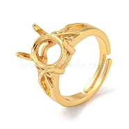 Adjustable Brass Finger Ring Components, 4 Claw Prong Ring Settings, with Cubic Zirconia, Long-Lasting Plated, Oval, Real 18K Gold Plated, Tray: 10x8mm, Inner Diameter: 16~16.5mm(KK-WH0063-11G)