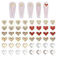 Olycraft 48Pcs 12 Style Heart Alloy Rhinestone Cabochons, with Plastic Imitation Pearl, Nail Art Studs, Nail Art Decoration Accessories for Women, Mixed Color, 5~10x6~8.5x1.5~3mm, 4pcs/style(MRMJ-AR0001-20)
