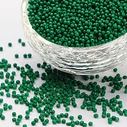 12/0 Grade A Baking Paint Glass Seed Spacer Beads, Green, 2x1.5mm, Hole: 0.7mm, about 2840pcs/50g(X-SEED-Q009-FJX26)