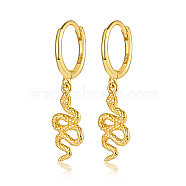 925 Sterling Silver Snake Dangle Hoop Earrings, with S925 Stamp, Golden, 27x7mm(YL4758-2)