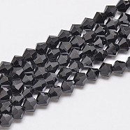 Imitate Austrian Crystal Bicone Glass Beads Strands, Grade AA, Faceted, Black, 4x4mm, Hole: 1mm, about 93~95pcs/strand, 14 inch(X1-GLAA-F029-4x4mm-02)