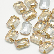 Pointed Back Glass Rhinestone Cabochons, Faceted, Rectangle Octagon, Light Colorado Topaz, 10x8x3.5mm(RGLA-T079-8x10mm-06)