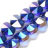 Electroplate Glass Beads Strands, Heart, Faceted, Royal Blue, 10x10x6mm, Hole: 1.2mm, about 78~80pcs/strand, 28.82~28.94''(73.2~73.5cm)(EGLA-B004-01A-AB03)