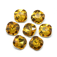 Pointed Back Glass Rhinestone Cabochons, Faceted, Back Plated, Square, Gold, 10x10x4.5mm(RGLA-T032-10x10mm-22)