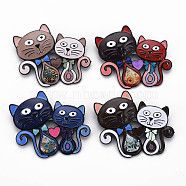 Double Cat Enamel Pin, Animal Alloy Brooch with Stickers for Backpack Clothes, Electrophoresis Black, Nickel Free & Lead Free, Mixed Color, 48x55x8.5mm, Pin: 0.8mm(JEWB-N007-028-FF)