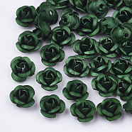 Aluminum Beads, Frosted, Long-Lasting Plated, 3-Petal Flower, Green, 6x4.5mm, Hole: 0.8mm(X-FALUM-T001-02A-30)