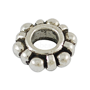 Alloy Beads Spacers, Cadmium Free & Lead Free, Flower, Antique Silver, 11x4mm, Hole: 5mm(PALLOY-5541-AS-RS)