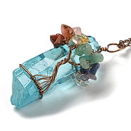 Quartz Crystal Pendant Necklaces, with Iron Chains, Bullet, Pale Turquoise, 18.31~18.50 inch(46.5~47cm)(NJEW-P287-01R-03)