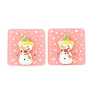 Christmas Theme 3D Printed Resin Pendants, DIY Earring Accessories, Square with Snowman Pattern, DarkSalmon, Snowman Pattern, 34.5x34.5x2.5mm, Hole: 1.6mm(RESI-I036-14)