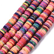 Handmade Polymer Clay Beads Strand, with Glitter Sequin, Flat Round/Disc, Heishi Beads, Colorful, 5.5x1mm, Hole: 1mm, about 389~418pcs/strand, 17.60 inch~ 8.27 inch(44.7~46.4cm)(CLAY-T018-04C)
