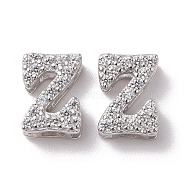 925 Sterling Silver Micro Pave Cubic Zirconia Beads, Real Platinum Plated, Letter Z, 9x6.5x3.5mm, Hole: 2.5x1.5mm(STER-Z005-15P-Z)
