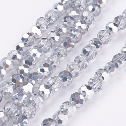 1 Strand Electroplate Glass Beads Strands, Half Plated, Faceted(32 Facets), Round, Silver Plated, 6mm, Hole: 1mm, about 98~100pcs/strand, 22.6 inch(X-EGLA-J042-6mm-H02)