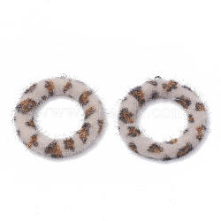 Faux Mink Fur Covered Pendants, with Aluminum Bottom, Ring, Thistle, 40x35.5x4.5mm, Hole: 1mm(WOVE-N009-11H)