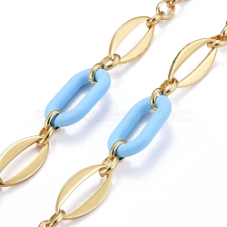 Handmade Brass Oval Link Chains, with Acrylic Linking Rings, Unwelded, Real 18K Gold Plated, Sky Blue, Link: 8.5x6.5x2mm and 24x12x2mm, Acrylic: 27.5x16.5x4.5mm. (CHC-H102-16G-K)