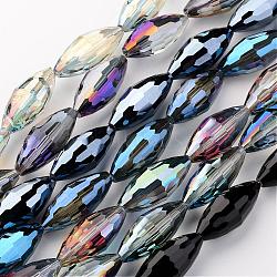 Electroplate Glass and Glass Bead Strands, Rice, Faceted, Mixed Color, 36x16x16mm, Hole: 2mm, about 15pcs/strand, 21.57 inch(EGLA-K004-B)