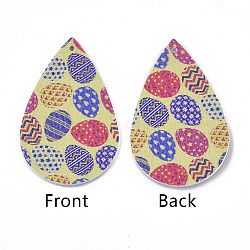 PU Leather Big Pendants, Easter Theme, teardrop, with Egg Pattern, Colorful, 55x35x2mm, Hole: 2mm(X-FIND-T058-A23)