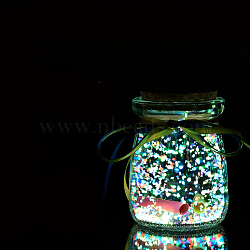 Luminous Glass Wishing Bottle with Random Color Ribbon, Glow in The Dark, Starry Sky Origami Star Jar Drifting Bottle for Bedroom Decor Gift Desktop Ornaments, Colorful, 53x75mm(LUMI-PW0004-067A)