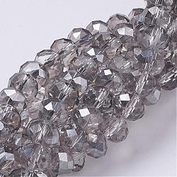 Electroplate Glass Beads Strands, Half Pearl Luster Plated, Faceted, Rondelle, Light Grey, 8x6mm, Hole: 1mm, about 68~70pcs/strand, 17.3 inch(GR8MMY-01S)