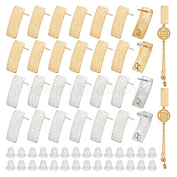 32Pcs 2 Color 304 Stainless Steel Stud Earrings, Rectangle, with Vertical Loops and 80Pcs Plastic Ear Nuts, Golden & Stainless Steel Color, 20x8.5mm, Hole: 2.5mm, Pin: 0.7mm, 16Pcs/color(EJEW-UN0002-27)