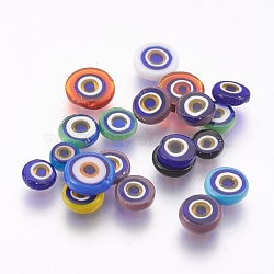 Handmade Lampwork Evil Eye Cabochons, Flat Round, Mixed Color, 3~6x2mm(LAMP-P043-A10)
