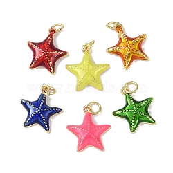Brass Enamel Pendants, with Jump Rings, Cadmium Free & Lead Free, Long-Lasting Plated, Real 18K Gold Plated, Starfish Charm, Mixed Color, 15.5x14.5x3.5mm, Hole: 2.8mm(KK-E110-08G)