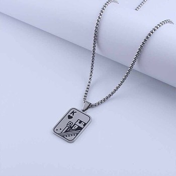 Stainless Steel King Poker Pendant Necklaces for Couple, Hip-hop Style