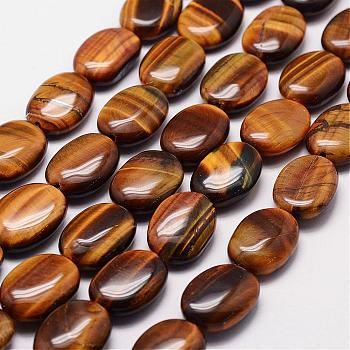 Natural Tiger Eye Beads Strands, Grade A, Oval, 18x13x6mm, Hole: 1.2mm, 22pcs/strand, 15.7 inch