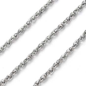304 Stainless Steel Rope Chain, Unwelded, with Spool, Stainless Steel Color, 3x2x0.5mm, about 328.08 Feet(100m)/Roll