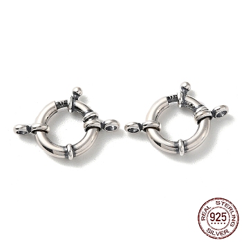 925 Thailand Sterling Silver Spring Ring Clasps, Tibetan Style Ring Clasps, with 925 Stamp, Antique Silver, 24.5x15x2.8mm, Hole: 2.5mm