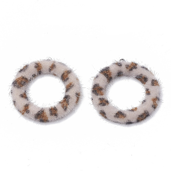 Faux Mink Fur Covered Pendants, with Aluminum Bottom, Ring, Thistle, 40x35.5x4.5mm, Hole: 1mm