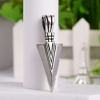 Retro 316 Surgical Stainless Steel Arrow Head Big Pendants, Antique Silver, 56x20x4.5mm, Hole: 10x6.5mm