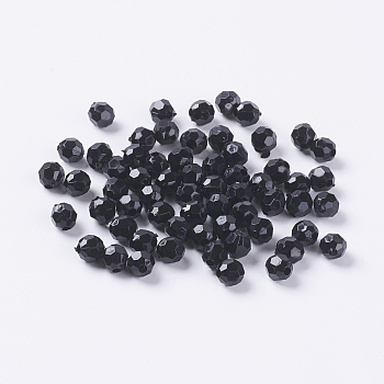Opaque Acrylic Beads, Faceted Round, Black, Size:about 6mm in diameter, hole: 2mm, about 4800~4900pcs/500g