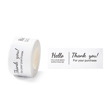 Thank You Stickers Roll, Rectangle Paper Purchase Tag Stickers, Adhesive Labels Stickers, Black, 3.3cm, Stickers: 80x30x0.1mm, about 120pcs/roll