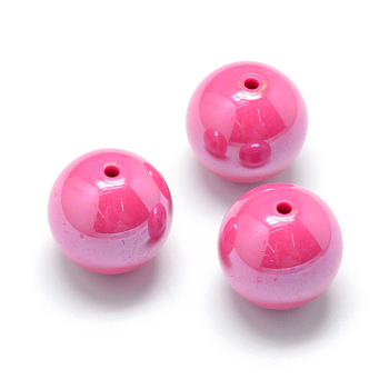 Pearlized Style Acrylic Beads, Round, Deep Pink, 12mm, Hole: 2mm, about 530pcs/500g