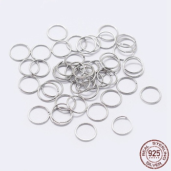 Rhodium Plated 925 Sterling Silver Open Jump Rings, Round Rings, Platinum, 4x0.3mm, Inner Diameter: 2mm, about 833pcs/10g