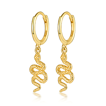 925 Sterling Silver Snake Dangle Hoop Earrings, with S925 Stamp, Golden, 27x7mm